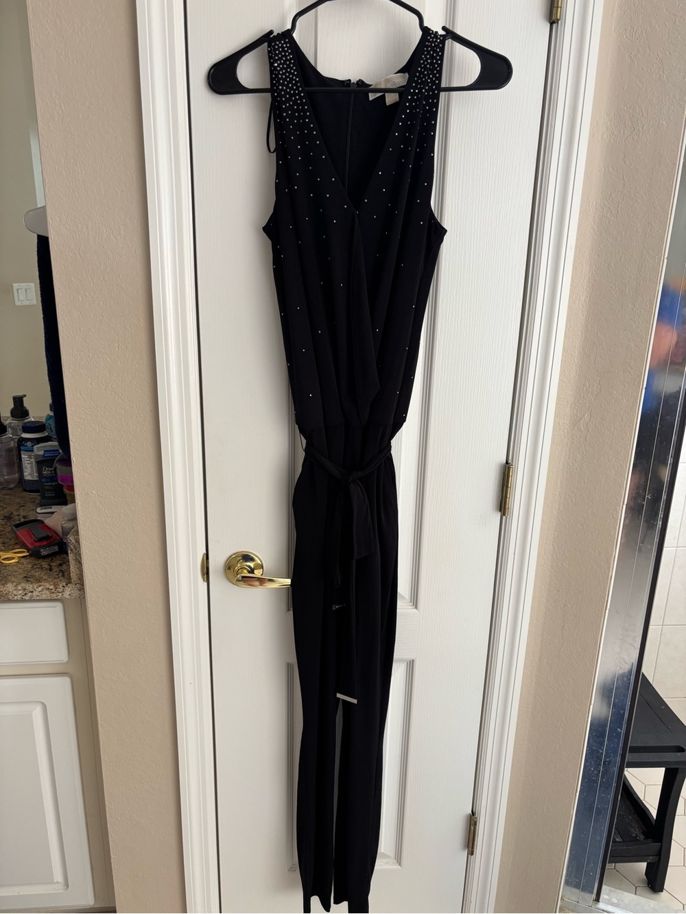 Michael Kors Black Sleeveless Jumpsuit with Embellished V-Neck